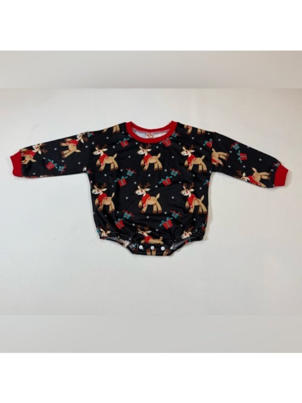 Baby Christmas Reindeer Long Sleeve Romper Bodysuit Black/Red (12-18 mon) (U963) - Picture 3 of 11
